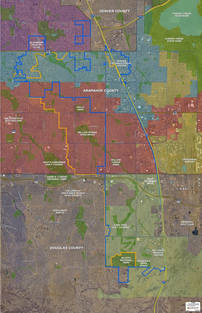 Southgate Water & Sewage District Map within the city of Centennial, CO.