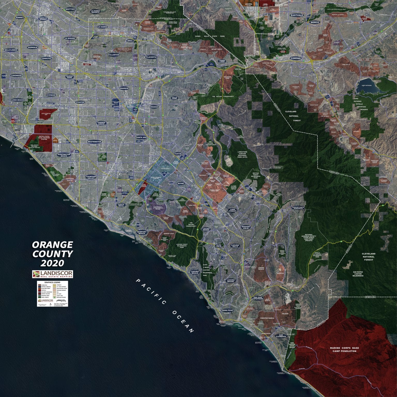 Aerial Wall Map Mural - Orange County