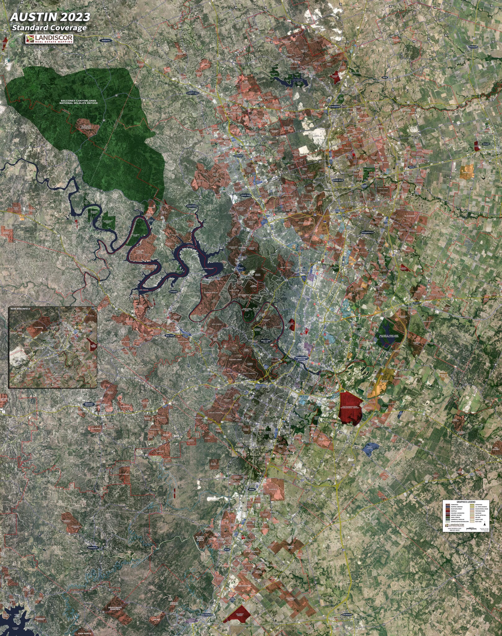 Rolled Aerial Map - Austin Standard