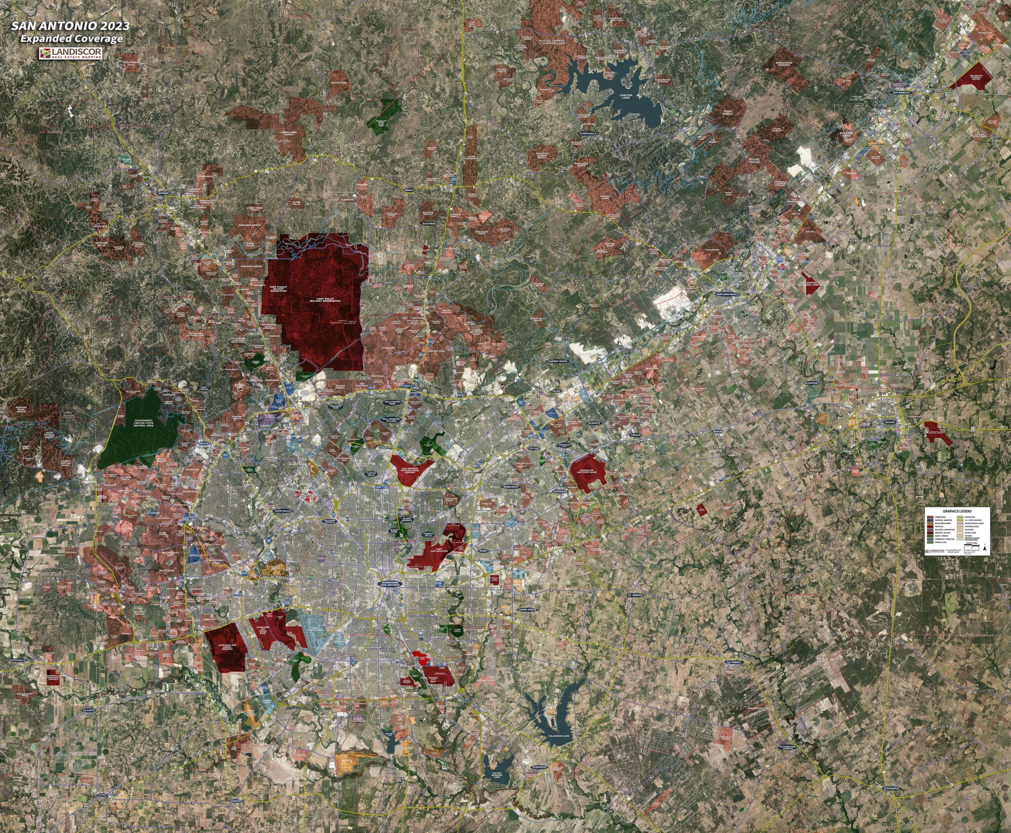 Rolled Aerial Map - San Antonio Expanded