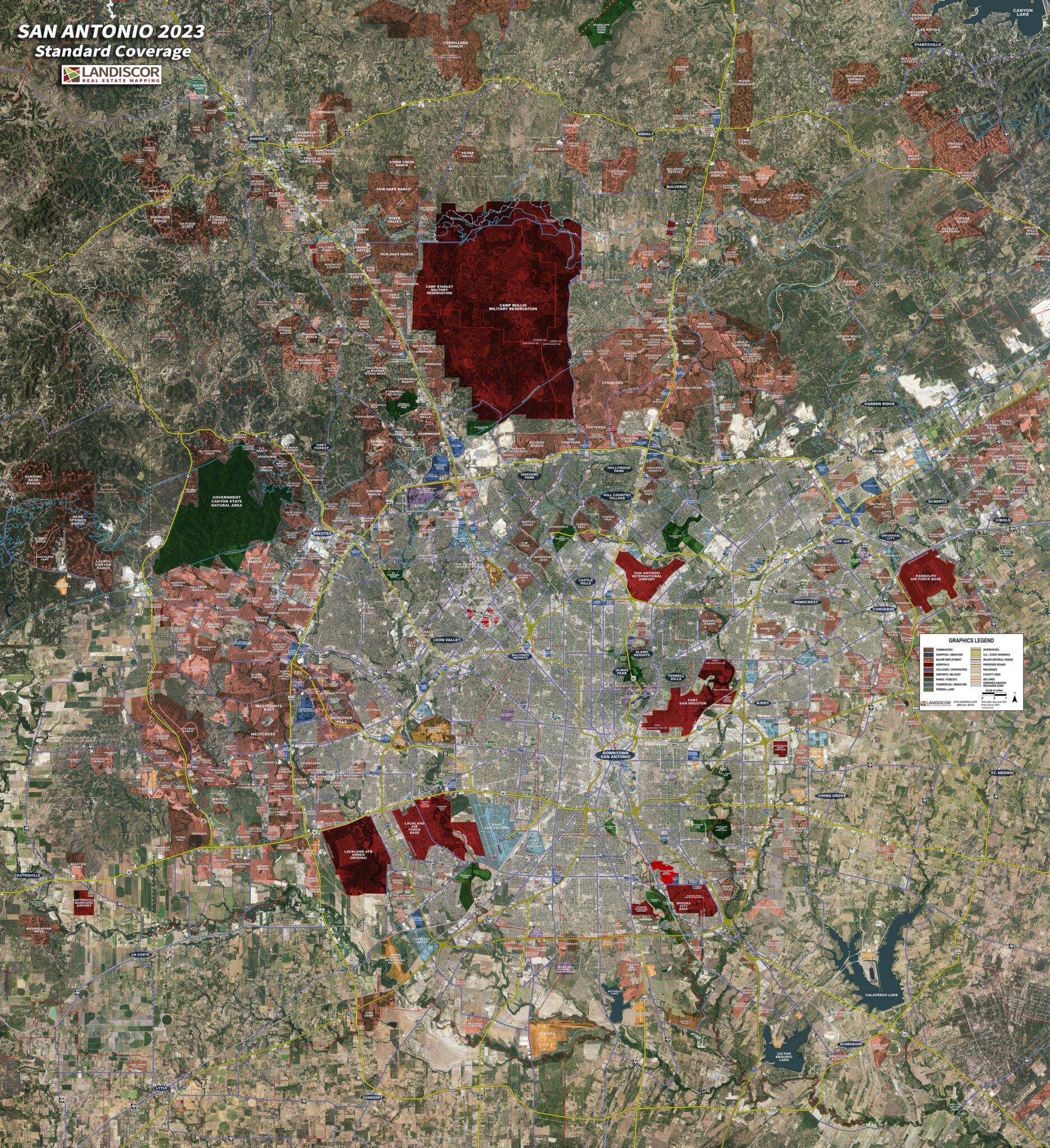 Rolled Aerial Map – San Antonio Standard