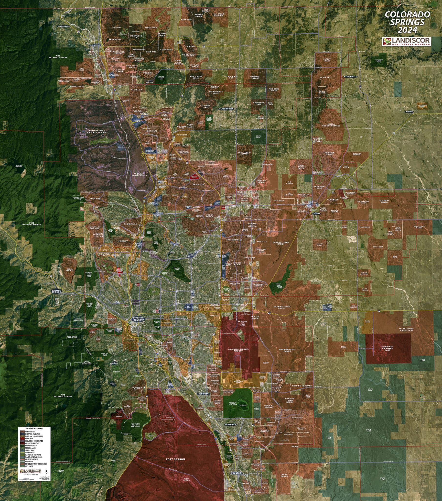 Aerial Wall Map Mural - Colorado Springs