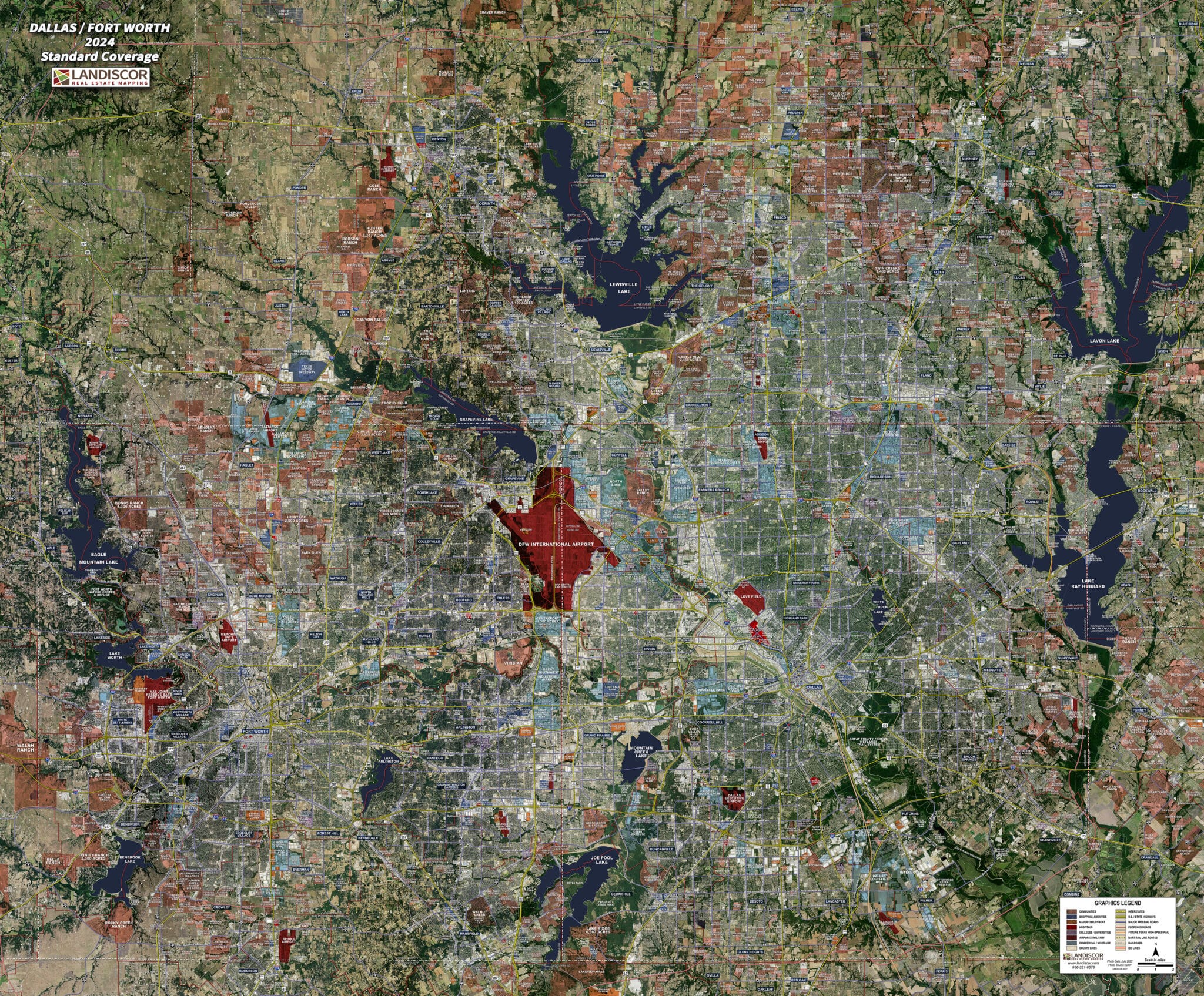 Rolled Aerial Map - Dallas/Fort Worth Standard