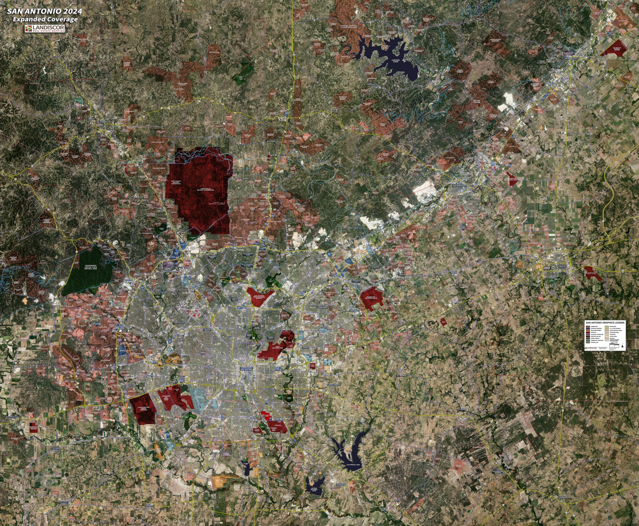 Aerial Wall Map Mural - San Antonio Expanded