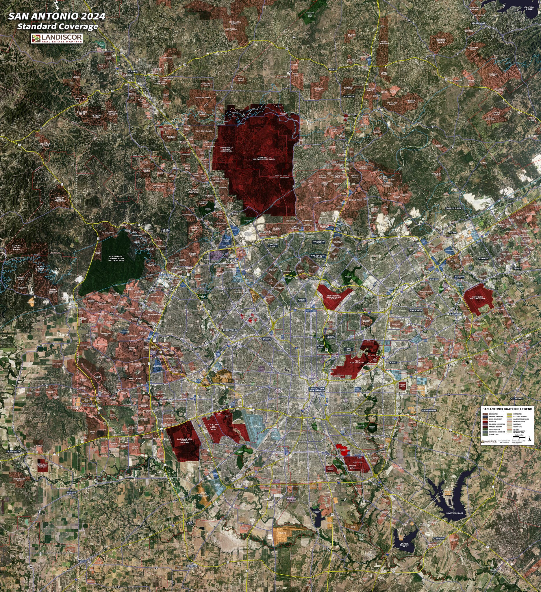 Rolled Aerial Map - San Antonio Standard