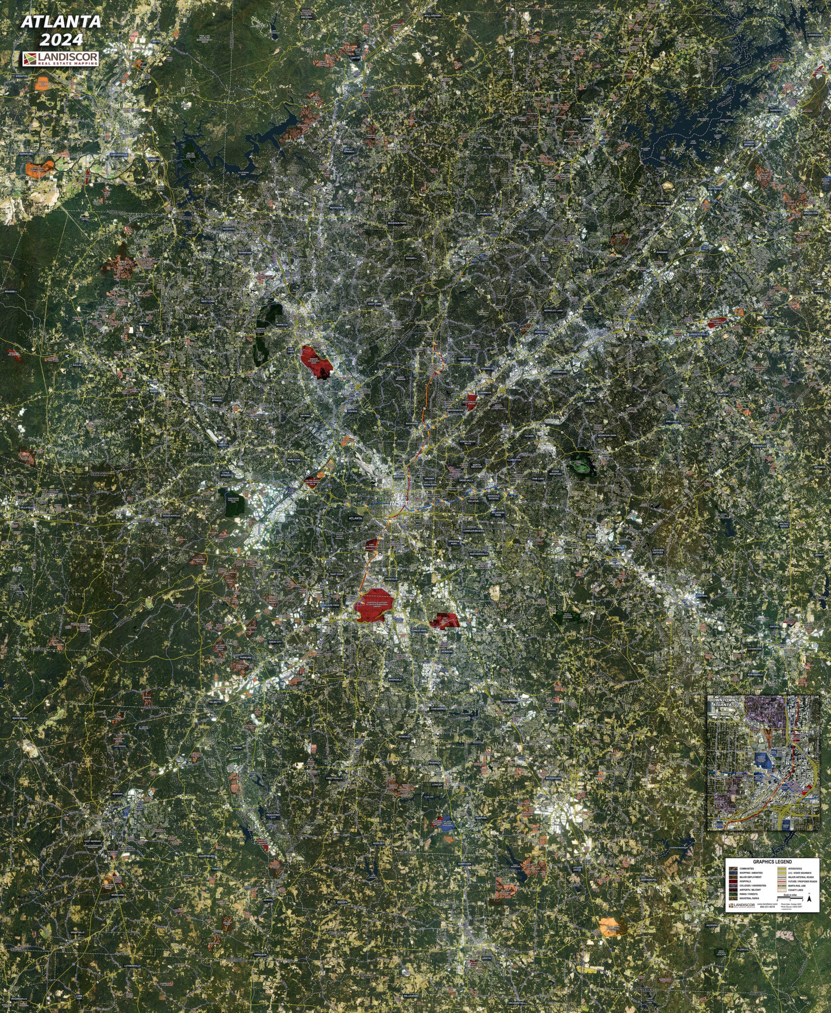 Rolled Aerial Map - Atlanta