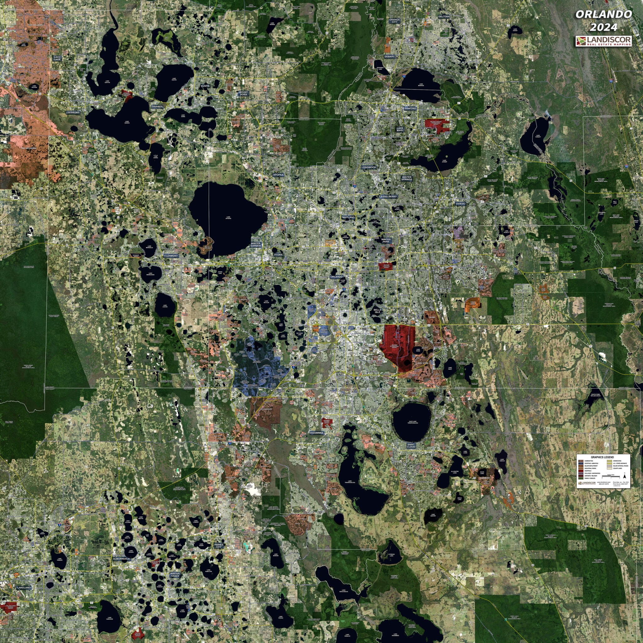 Rolled Aerial Map - Orlando