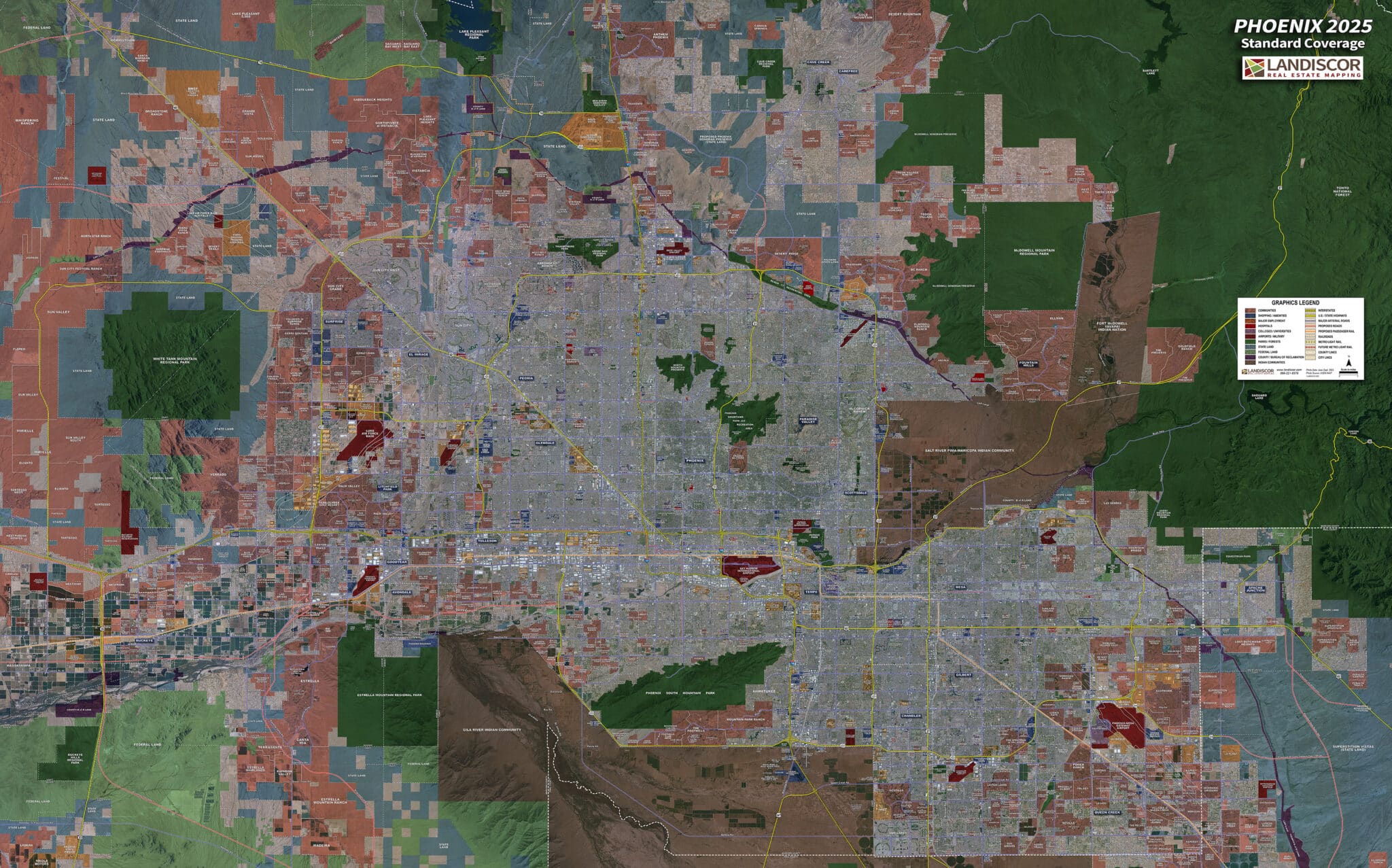 Aerial Wall Map Mural - Phoenix Standard