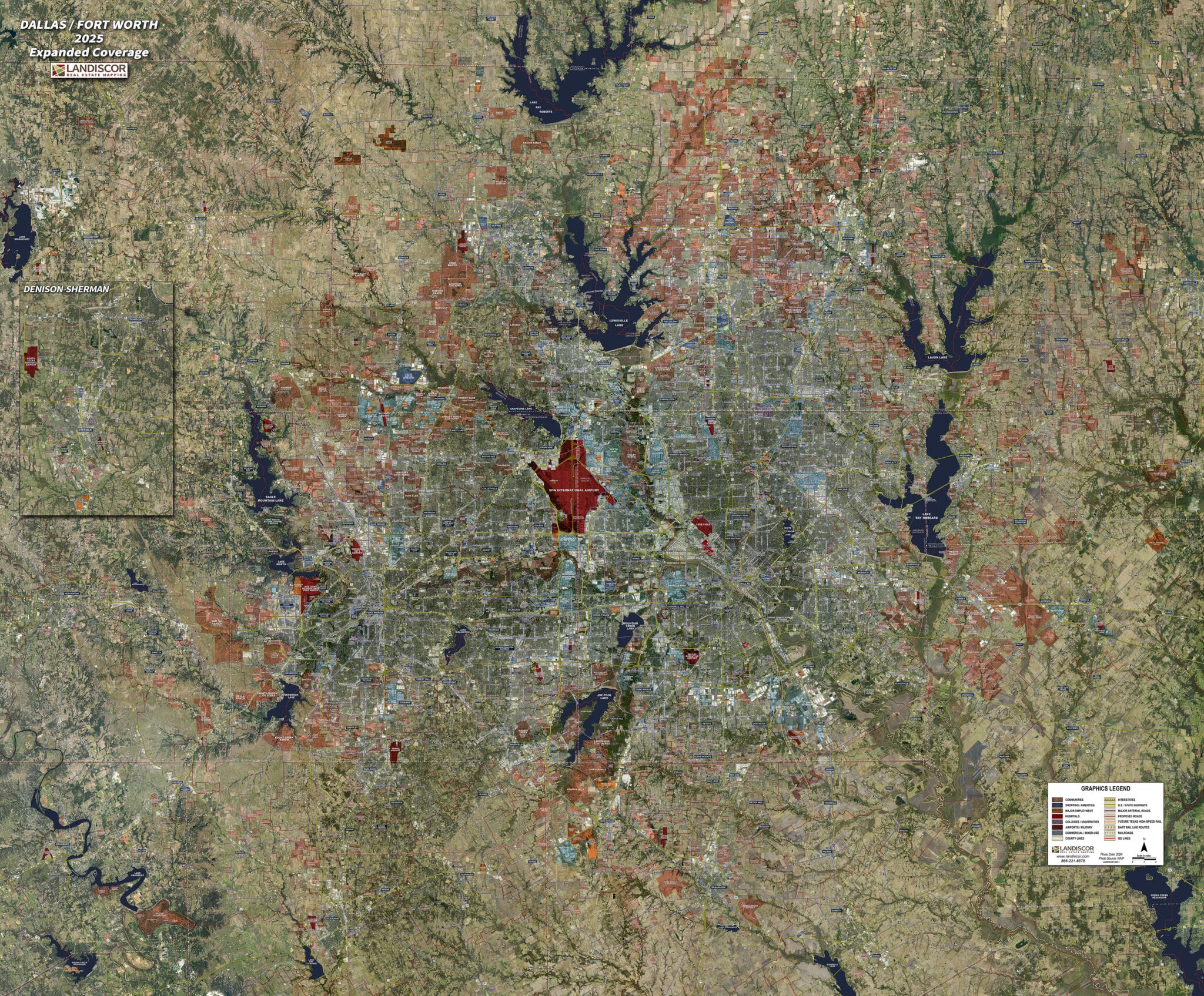 Aerial Wall Map Mural - Dallas / Fort Worth Expanded