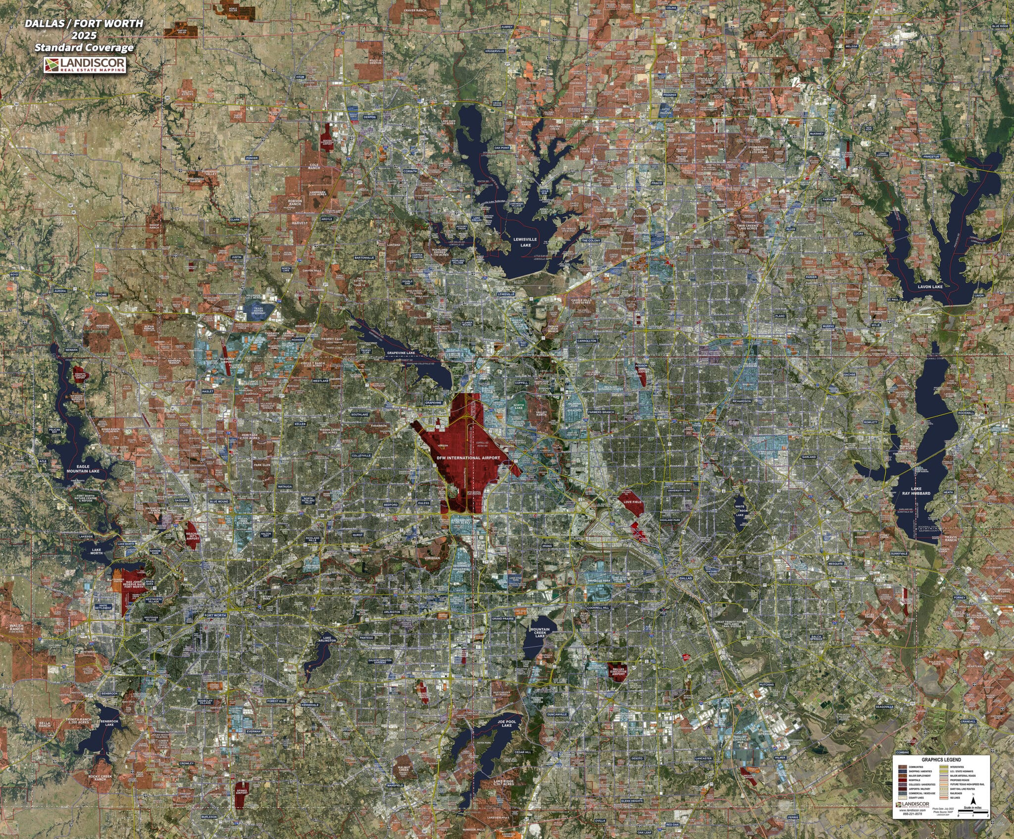 Rolled Aerial Map - Dallas / Fort Worth Standard