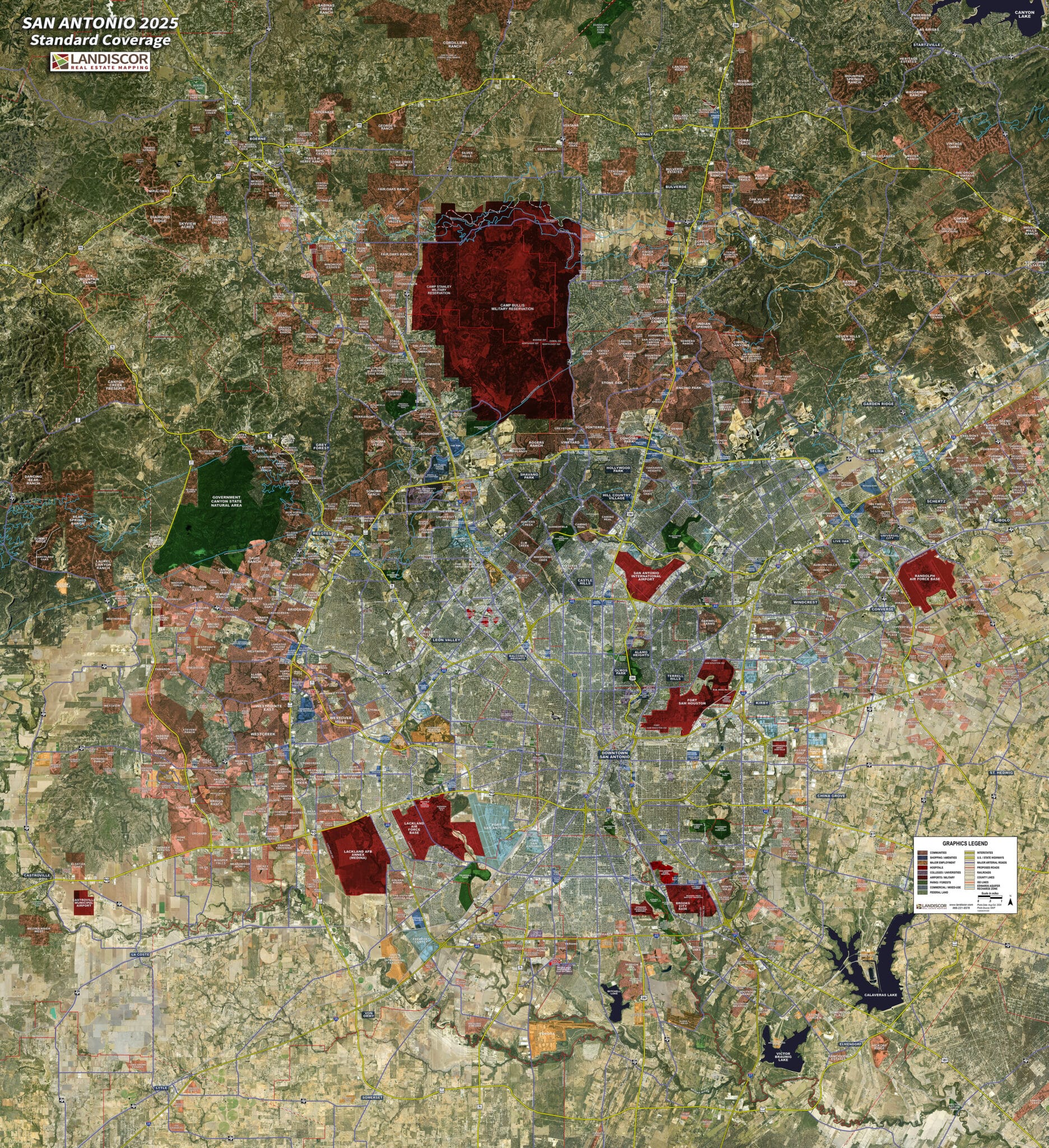 Aerial Wall Map Mural - San Antonio Standard