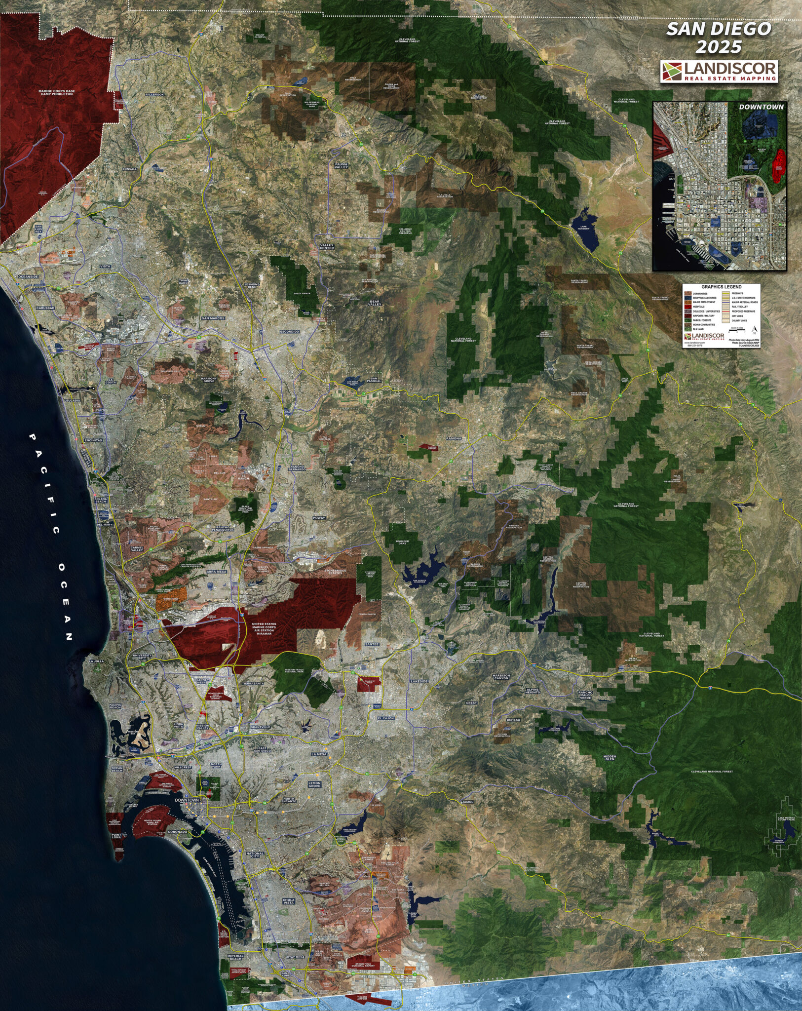 Aerial Wall Map Mural - San Diego