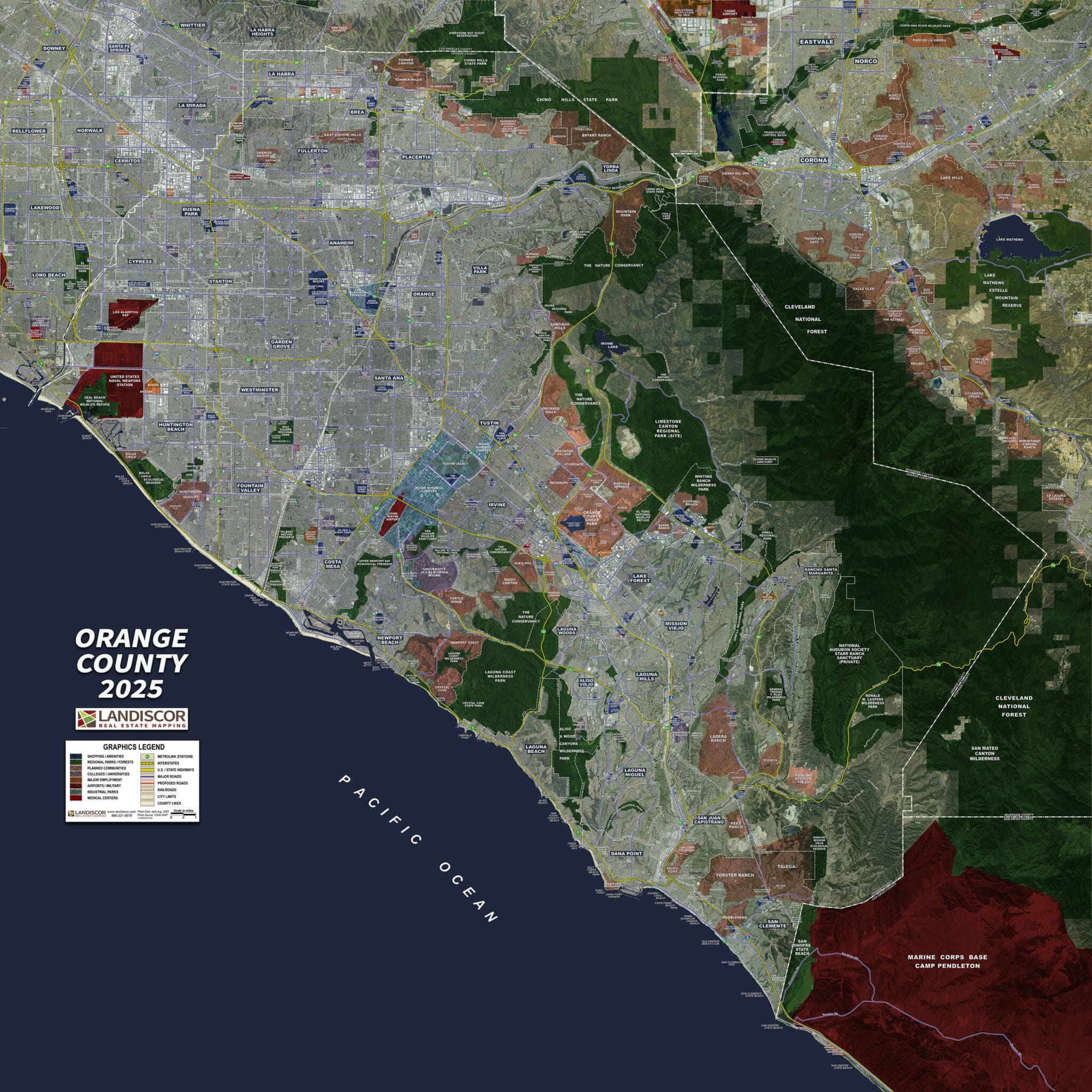 Rolled Aerial Map - Orange County