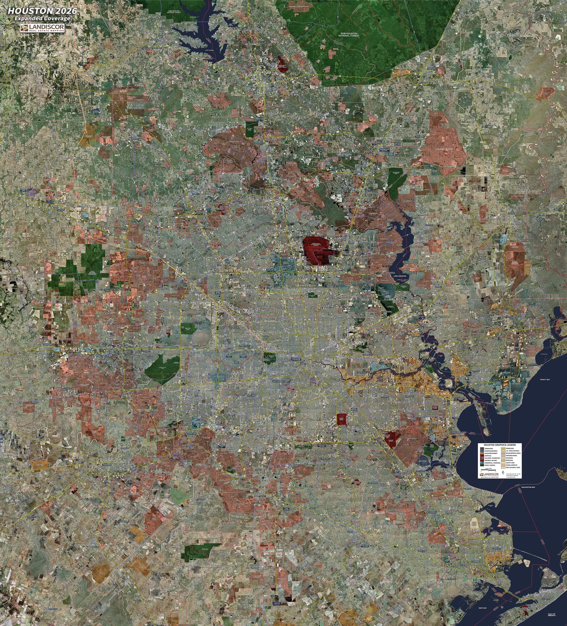 Aerial Wall Map Mural - Houston Expanded