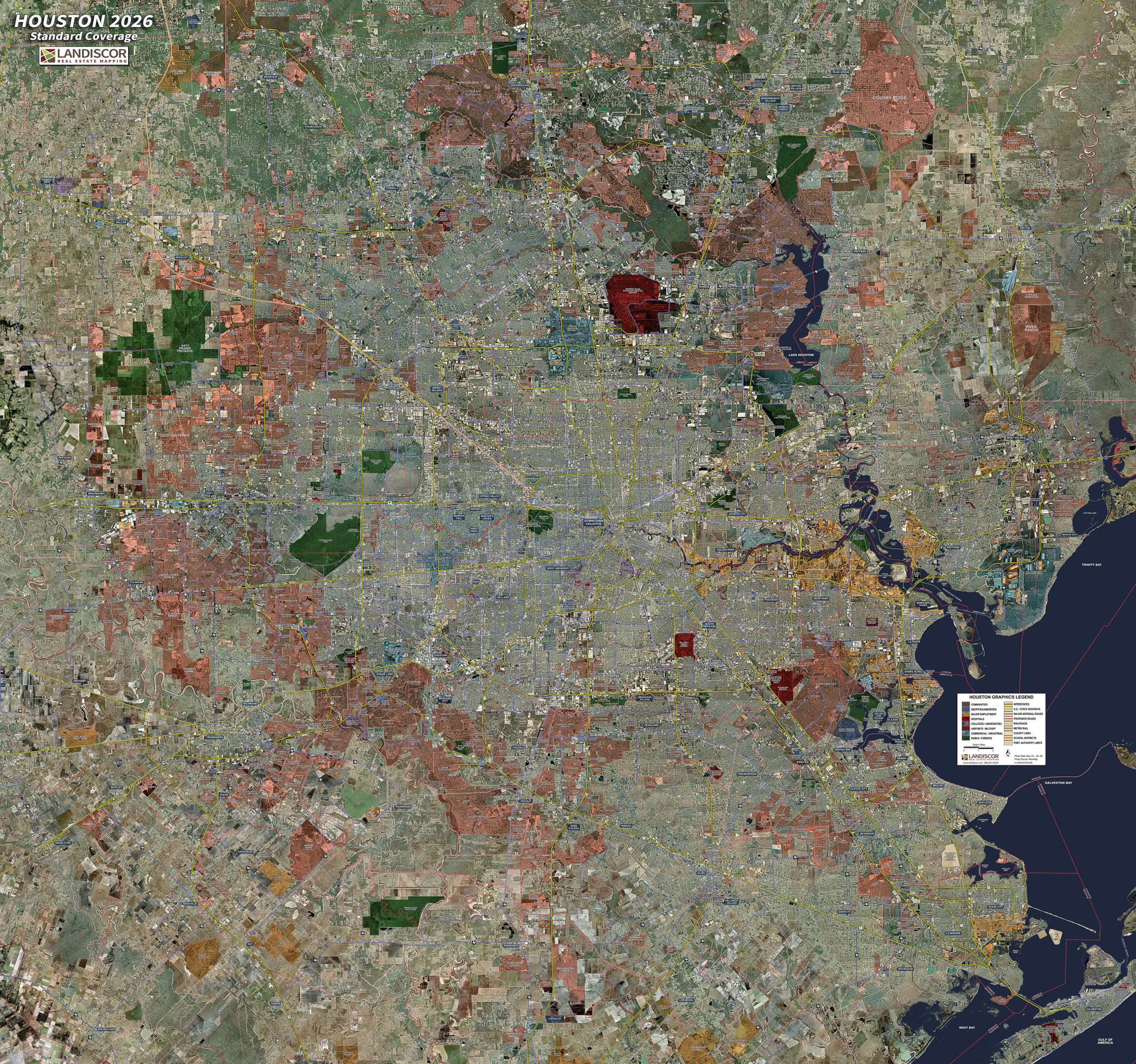 Rolled Aerial Map - Houston Standard
