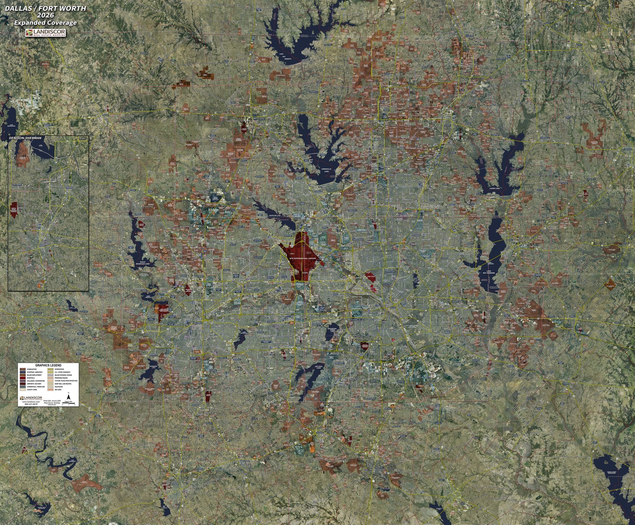 Rolled Aerial Map - Dallas / Fort Worth Expanded
