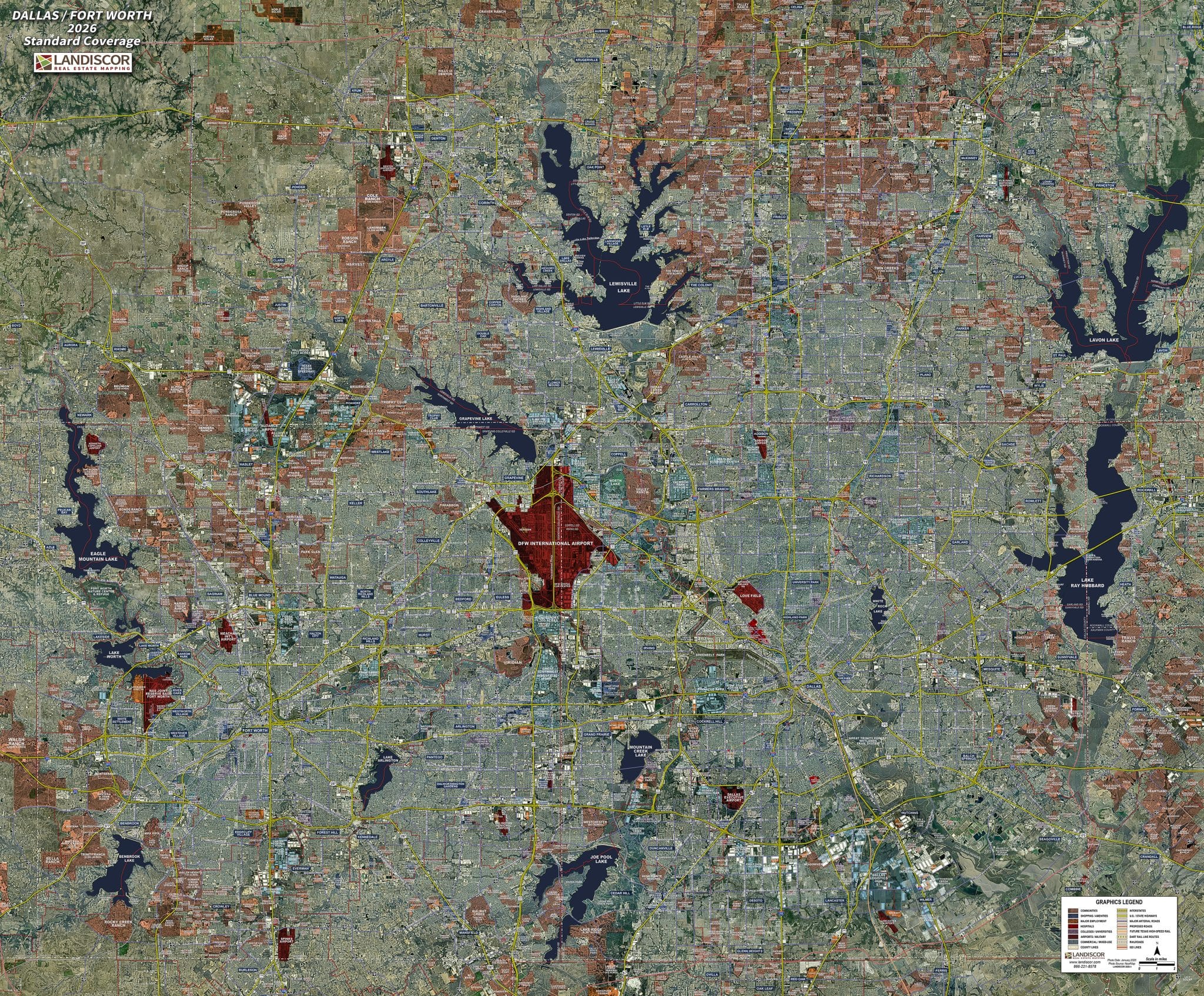 Rolled Aerial Map - Dallas / Fort Worth Standard
