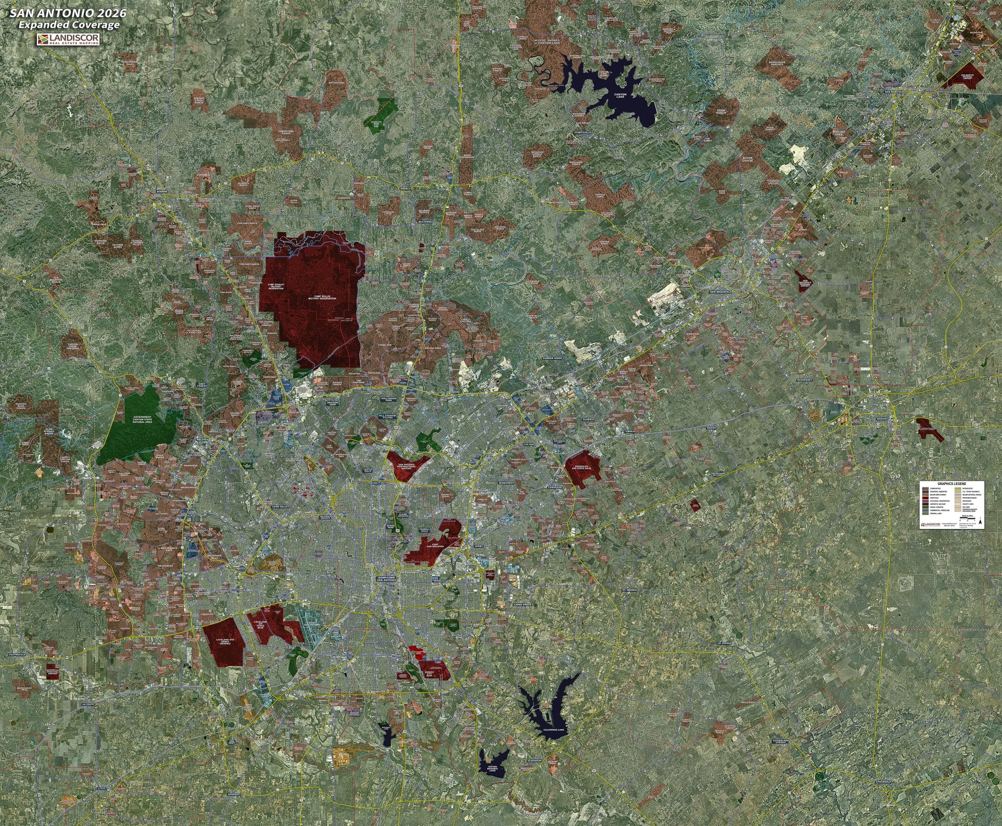 Aerial Wall Map Mural - San Antonio Expanded