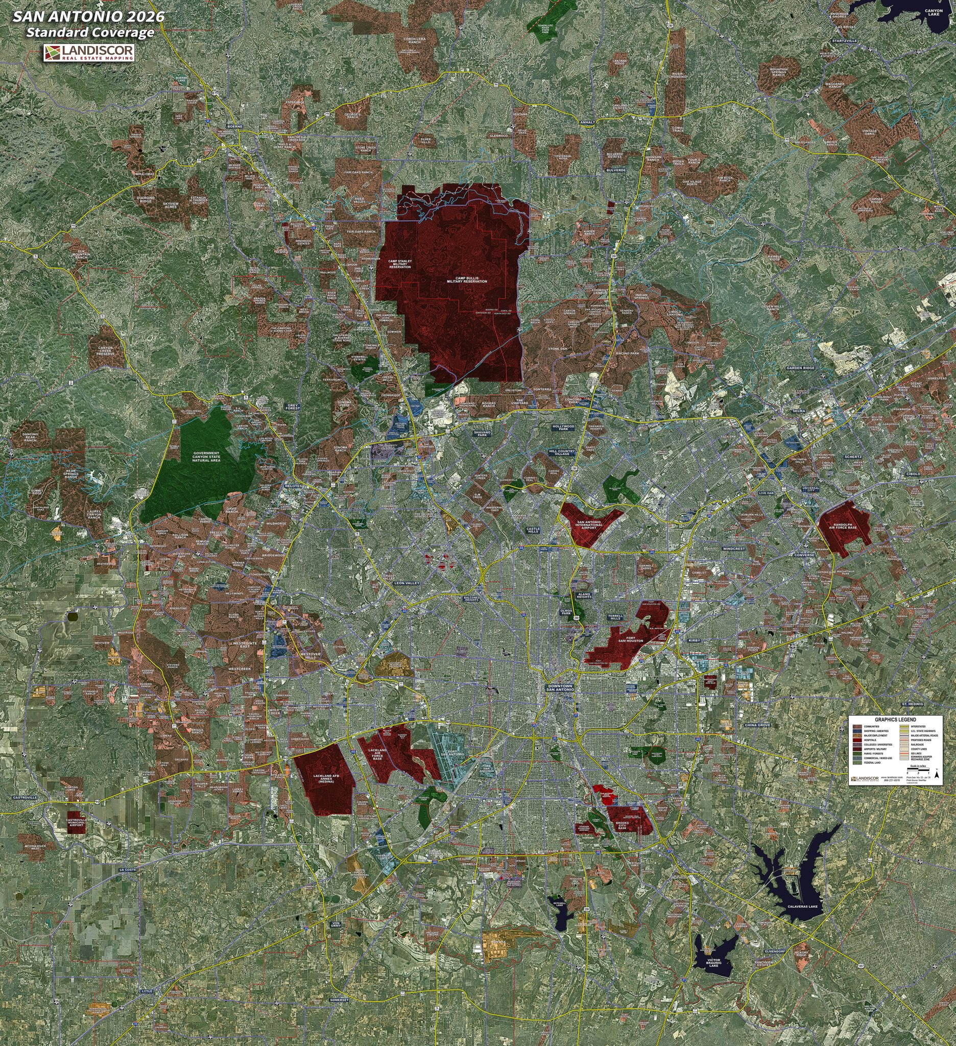 Rolled Aerial Map - San Antonio Standard