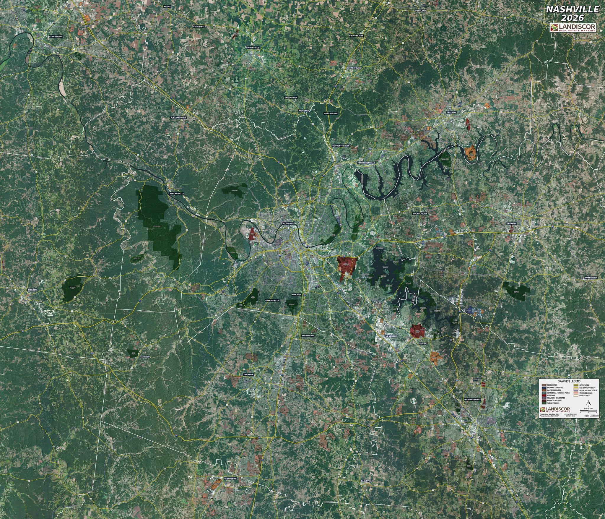 Aerial Wall Map Mural - Nashville